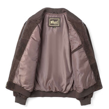 Load image into Gallery viewer, Open view of REED Men's Baseball Suede Leather Jacket with satin lining, showcasing its soft suede and durable design for all-season wear.
