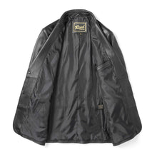 Cargar imagen en el visor de la galería, Interior view of REED Men's Premium Lambskin Leather Blazer showing lining and label, showcasing luxury soft-touch design.
