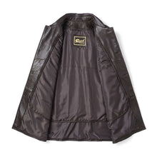 Load image into Gallery viewer, REED EST. 1950 men's genuine lambskin leather four button car coat interior view showing lining and quality craftsmanship.