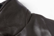 Load image into Gallery viewer, Close-up of REED EST. 1950 men's jacket showing premium lambskin leather texture and stitching detail.