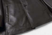 Load image into Gallery viewer, Close-up of REED EST. 1950 men's genuine lambskin leather jacket, featuring four-button design and soft, premium quality material.