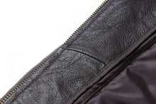 Load image into Gallery viewer, Close-up view of the REED Men's Premium Leather Aviator Bomber Jacket showcasing its high-quality imported leather texture.