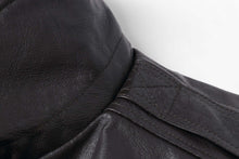 Load image into Gallery viewer, Close-up of REED Men's Premium Leather Aviator Bomber Jacket collar, showcasing quality craftsmanship and durable imported leather.