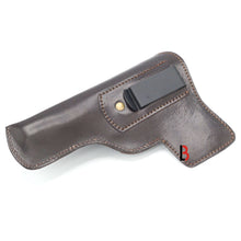 Cargar imagen en el visor de la galería, Cowhide Leather Universal Gun Holster Concealed Carry Pistol Holsters in brown handmade leather for adjustable left side use.