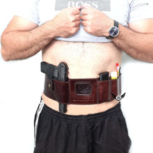 Cargar imagen en el visor de la galería, Cowhide Leather BRAVOBELT Belly Band Holster for Concealed Carry - Ambidextrous worn by person
