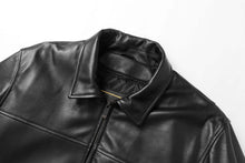 Cargar imagen en el visor de la galería, REED Men's New Zealand lambskin leather jacket, black blouson style, featuring soft-touch finish and zip-out design, imported.