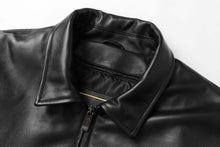 Cargar imagen en el visor de la galería, REED Men's New Zealand Lambskin Leather Jacket in black with zip, showcasing smooth soft-touch finish, imported quality.