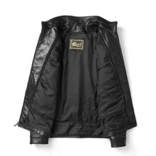 Load image into Gallery viewer, REED Men's Genuine Lambskin Leather Jacket with Stand-Up Collar, open view showcasing soft interior and premium craftsmanship