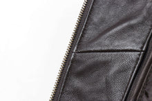 Load image into Gallery viewer, Close-up of REED Men's Jacket in genuine lambskin leather featuring a front zip-up closure and luxurious texture, perfect for winter.