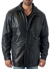 Load image into Gallery viewer, Stylish 34'' Raglan Reed Men's Car Coat in Black Lamb Leather with Zip-Out Lining, Perfect for Versatile Fashion