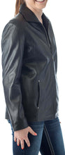 Load image into Gallery viewer, REED Women's 26" lambskin leather jacket, classic style, satin lining, comfortable fit, imported, stylish winter fashion, high-quality.