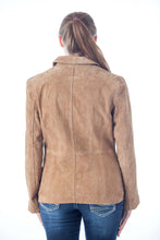 Load image into Gallery viewer, Back view of women's genuine suede leather fashion jacket - imported, soft suede, durable 25'' length, REED brand.