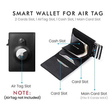 Load image into Gallery viewer, Leather wallet with RFID blocking feature and Airtag slot, showing cash and card slots. Sleek design for gifting.