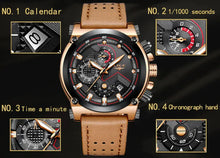 Load image into Gallery viewer, Lige Watch Edited with intricate dial design, showcasing calendar, precision chronograph, and elegant leather strap for refined timekeeping.