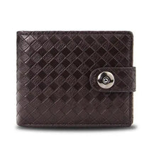 Cargar imagen en el visor de la galería, Men's retro woven pattern leather wallet with snap closure, stylish and functional accessory for the modern man.