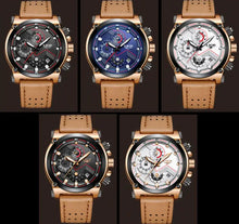Load image into Gallery viewer, Collection of Lige Watch Edited timepieces with brown leather straps, featuring diverse dial designs, showcasing luxury and precision.