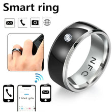 Cargar imagen en el visor de la galería, eThings Smart Ring, waterproof NFC finger ring with technology icons, showing connectivity features.