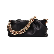 Load image into Gallery viewer, Soft Leather Women's Cloud Bag in black with gold chain, luxury accessory