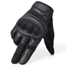 Cargar imagen en el visor de la galería, Touchscreen leather motorcycle gloves in black, featuring premium durable material and snug fit for comfort and control.