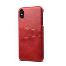 Cargar imagen en el visor de la galería, Luxury vegan leather phone back cover in red with card pocket, sleek matte finish, and half-wrapped design for elegance and protection.