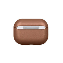 Cargar imagen en el visor de la galería, Brown genuine leather AirPods case providing stylish and durable protection for wireless earbuds.