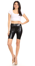 Cargar imagen en el visor de la galería, Unisex shiny metallic bike shorts, stretchy and comfortable, shown on a model, made in USA