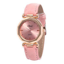 Cargar imagen en el visor de la galería, Fashion women's vegan leather pink casual watch with quartz movement for precise timekeeping.