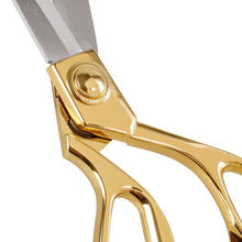 Cargar imagen en el visor de la galería, Close-up of eZthings heavy duty scissors with gold handles and sharp blades for cutting arts and crafts fabrics.