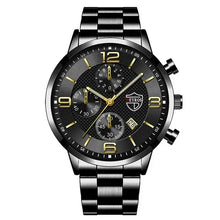 Load image into Gallery viewer, Luxury men's business watch with black dial and gold accents, perfect for professional attire and modern elegance.