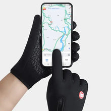 Load image into Gallery viewer, Person using a smartphone with waterproof touchscreen winter gloves, showcasing functionality and weather resistance.