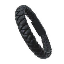 Cargar imagen en el visor de la galería, Black vegan leather phone charging cable bracelet - portable and stylish tech accessory.