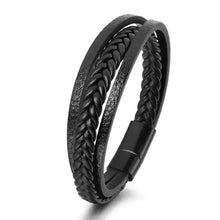 Load image into Gallery viewer, Black cattle leather bracelet with braided design, stylish and durable accessory for men and women.