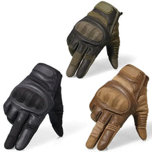 Cargar imagen en el visor de la galería, Touchscreen leather motorcycle gloves in black, brown, and olive green options offering comfort and control for riders.