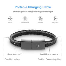 Cargar imagen en el visor de la galería, Sleek vegan leather USB cable in bracelet form with durable design and easy-to-carry features for modern tech enthusiasts.