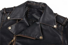 Load image into Gallery viewer, Men's vegan leather jacket with stylish collar and durable texture, highlighting classic design and craftsmanship.