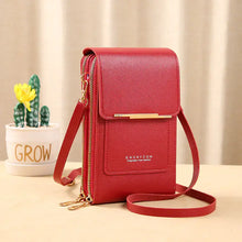 Charger l'image dans la galerie, Red anti-theft leather bag with strap, perfect for Mother's Day gift, featuring RFID protection and chic wallet-to-shoulder style.