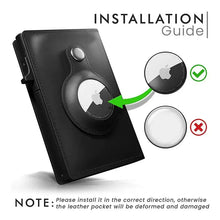 Load image into Gallery viewer, Leather wallet with Airtag holder, installation guide for correct Airtag placement, RFID blocking, vegan leather, security features