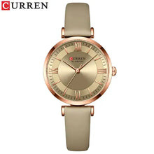 Cargar imagen en el visor de la galería, Classic Clock Leather Watch for women with beige leather strap and quartz movement. Water-resistant, stylish accessory for any outfit.