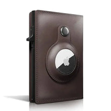Load image into Gallery viewer, Brown leather wallet with Airtag holder, RFID blocking, vegan leather design for security and style. Ideal gift for any occasion.