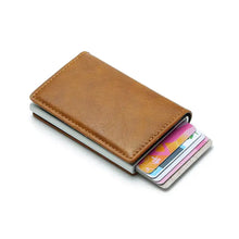 Cargar imagen en el visor de la galería, Vegan leather credit card holder for men, RFID-blocking, brown, holding multiple cards, minimalistic design, imported.