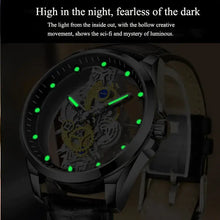 Load image into Gallery viewer, Skeleton Vintage Men's Watch with open-face dial and luminous markers, featuring a stainless steel band for sophisticated style.