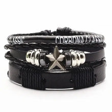Cargar imagen en el visor de la galería, Men's leather bracelets with star charm, rugged design, ideal for casual and formal wear, adding a touch of sophistication.