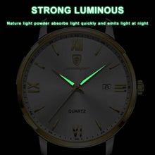 Cargar imagen en el visor de la galería, Strong luminous men's quartz watch with vegan leather, glowing hands for easy time reading at night, luxury timepiece.