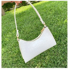 Load image into Gallery viewer, White crocodile pattern PU leather women's shoulder bag on grass, featuring a stylish design perfect for any occasion.