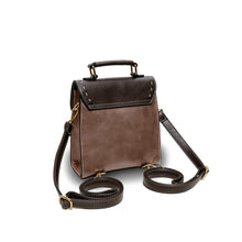 Load image into Gallery viewer, Brown vegan leather backpack with detachable straps and top handle, featuring modern design and multiple compartments for professional use.