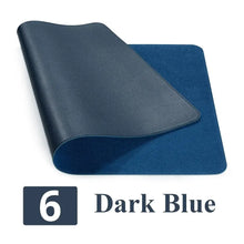Cargar imagen en el visor de la galería, Dark blue leather suede desk mat for luxury workspace and desk protection. Elegant and durable desk accessory for enhanced comfort.