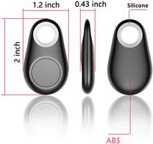 Load image into Gallery viewer, Diagram of the eThings Key GPS Tracker with dimensions 2x1.2 inches, made of ABS and silicone, shown in front and side views.