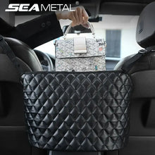 Cargar imagen en el visor de la galería, Luxury vegan leather car handbag holder in use, maximizing storage between front seats for clutter-free driving experience.