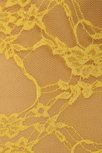 Charger l'image dans la galerie, Close-up of yellow floral lace pattern on a fabric background, showcasing delicate and intricate design details.