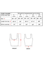 Cargar imagen en el visor de la galería, Size chart for Stretchy Sleeveless Liquid Metallic Club Crop Tank Top, showing bust, length, and bottom opening measurements for S to 2X.